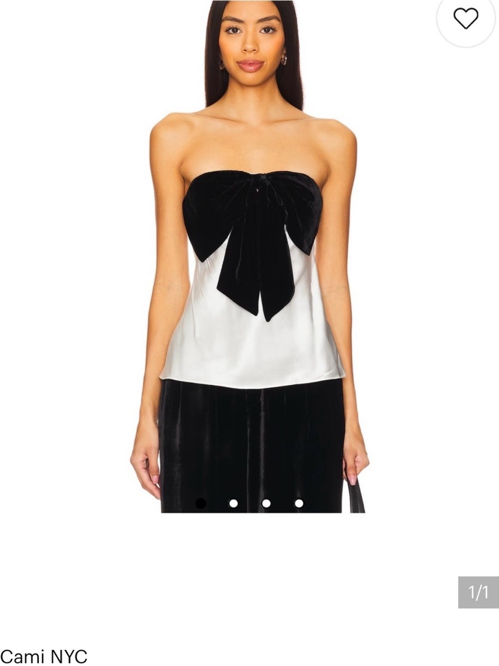 Cami NYC Black Velvet Bow Strapless Satin Top with Ivory Body